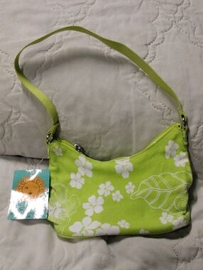 Sunny Girl Lime Green Floral Canvas Shoulder Bag